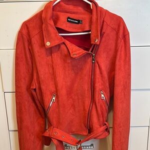 Soft Faux Suede Moto Jacket – red  Zip-Up Biker – PrettyLittleThing Style TikTok